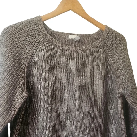Chico's Taupe Crew Neck Ribbed Knit Metallic Neutral Minimalist Sweater, Size 2 - Picture 2 of 9